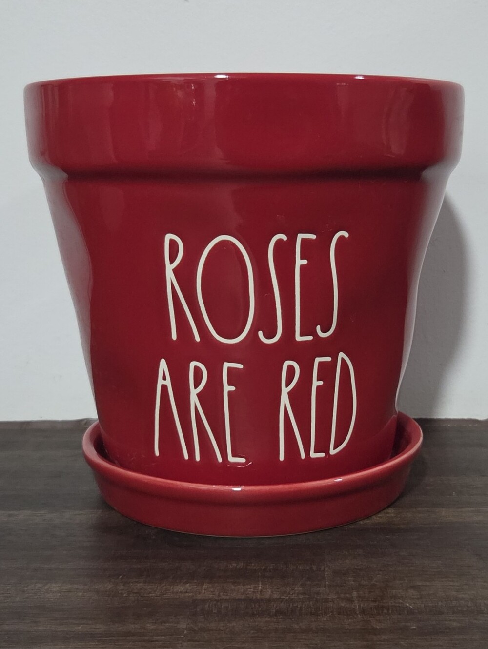 Rae Dunn Red Ceramic 'Roses Are Red' Planter Pot
